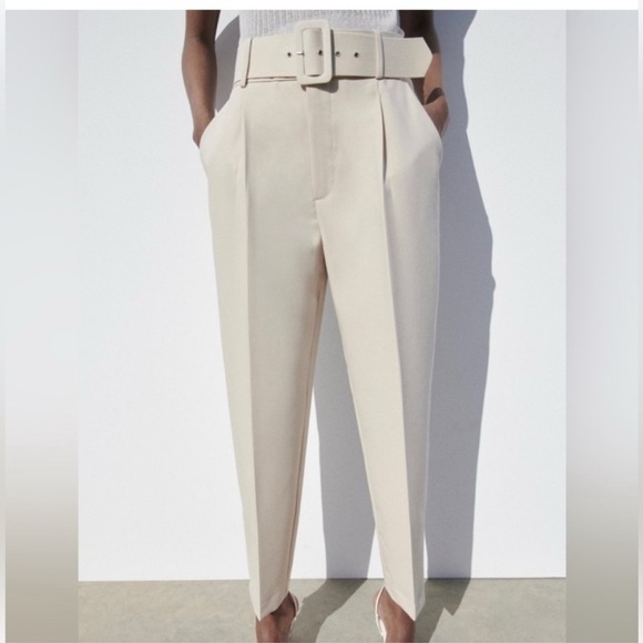 Zara high waisted belted pants- Large NWOT - Picture 1 of 10